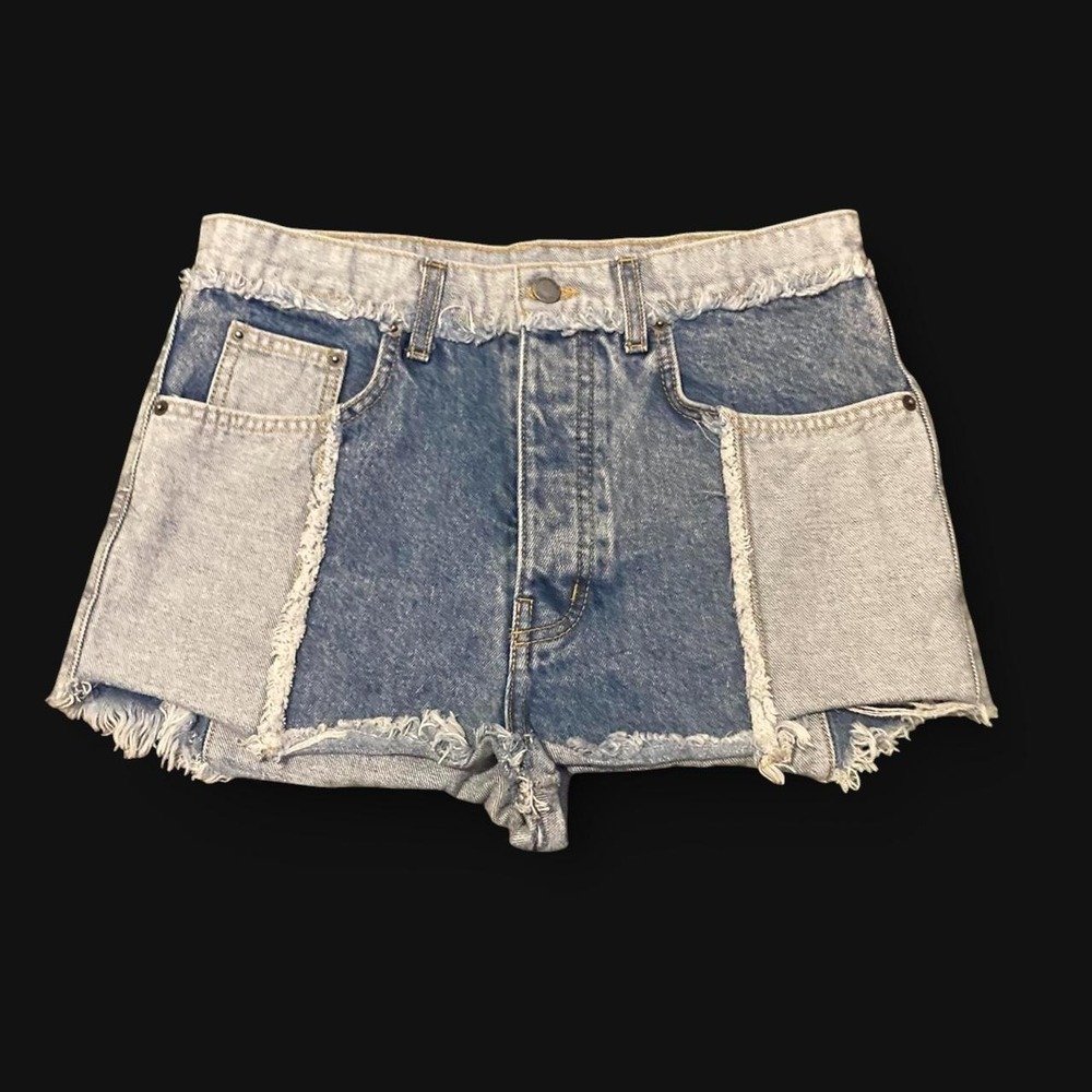 Carmar patchwork jean shorts frayed distressed grunge USA made 28/1.25